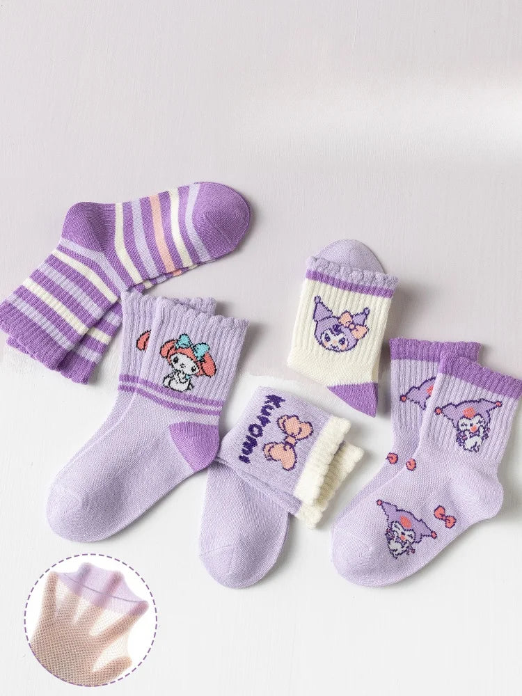 5 pairs of children's socks Girls' socks Cute all-match style CuHK children's mid-tube socks Student sports socks Breathable and