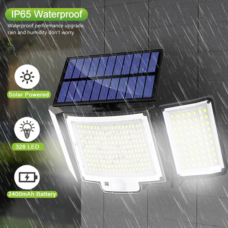 Solar Light Outdoor 328/348 LED Integrated Super Bright Motion Sensor Strong Power IP65 Waterproof 3 Working Modes Garden Wall