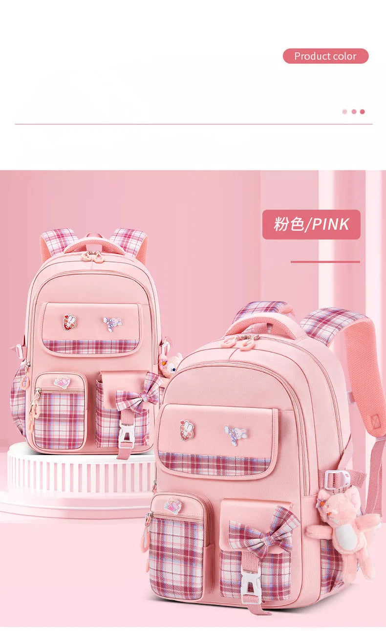 With Rabbit Pendant For Girls Orthopaedics Kids Backpack Kawaii Waterproof School bag Primary Bow Knot Schoolbag mochilas BOOK