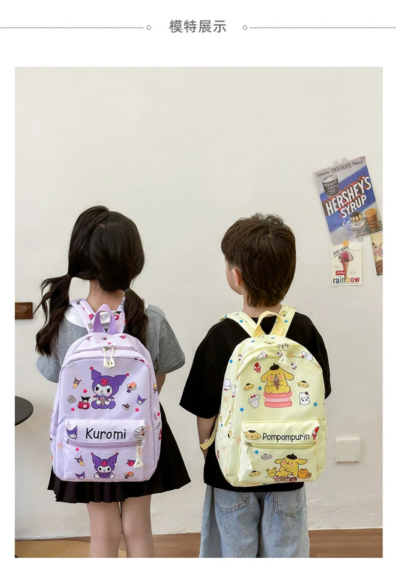 Sanrio Kuromi Hello Kitty My Melody Cinnamoroll Cartoon Backpack Cute Pompom Purin Pochacco School Bag For Adults Kids Sac A Dos