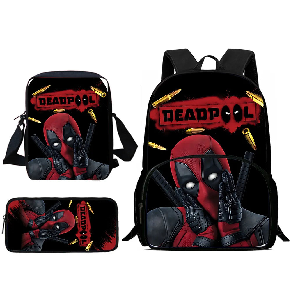 3Pcs Set Deadpools Heroes Child Backpacks Shoulder Bag Pencil Case Pupil Large Capacity School Bags for Boys Girls Best Gift