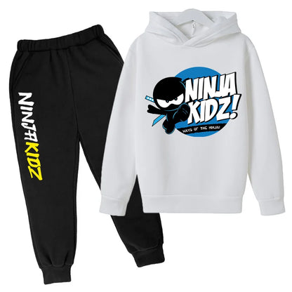 Ninja kidz Boys' Spring and Autumn hoodie and CuHK Children's Ninja Boy cartoon long sleeve top and sports ankle sweatpants suit