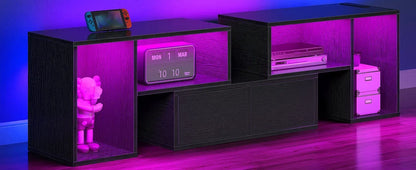 Rolanstar TV Stand, Deformable TV Stand with Power Outlets & LED Strip, Modern Entertainment Cent