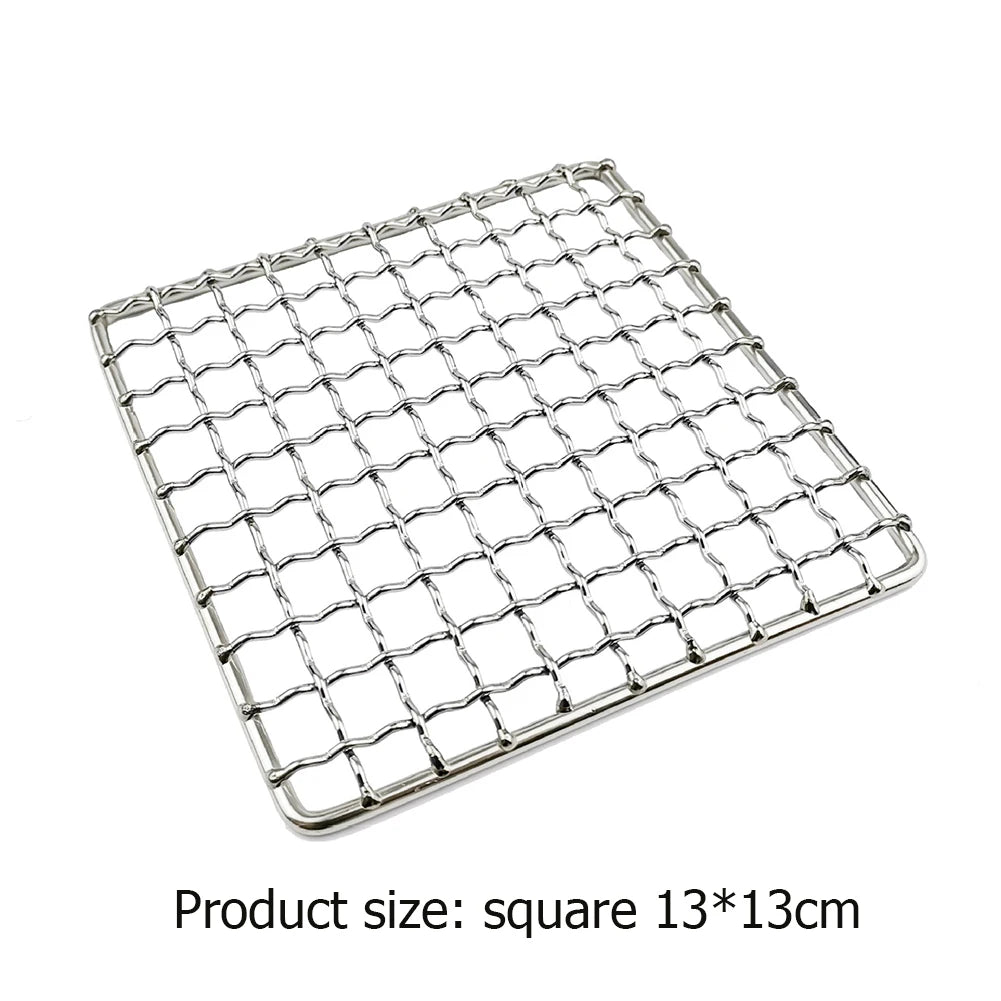 Stainless Steel Camping Grill Grate Mesh Pads Square Round Grilling Net Fire Cooking Outdoor Activities Traveling Picnic BBQ Pad