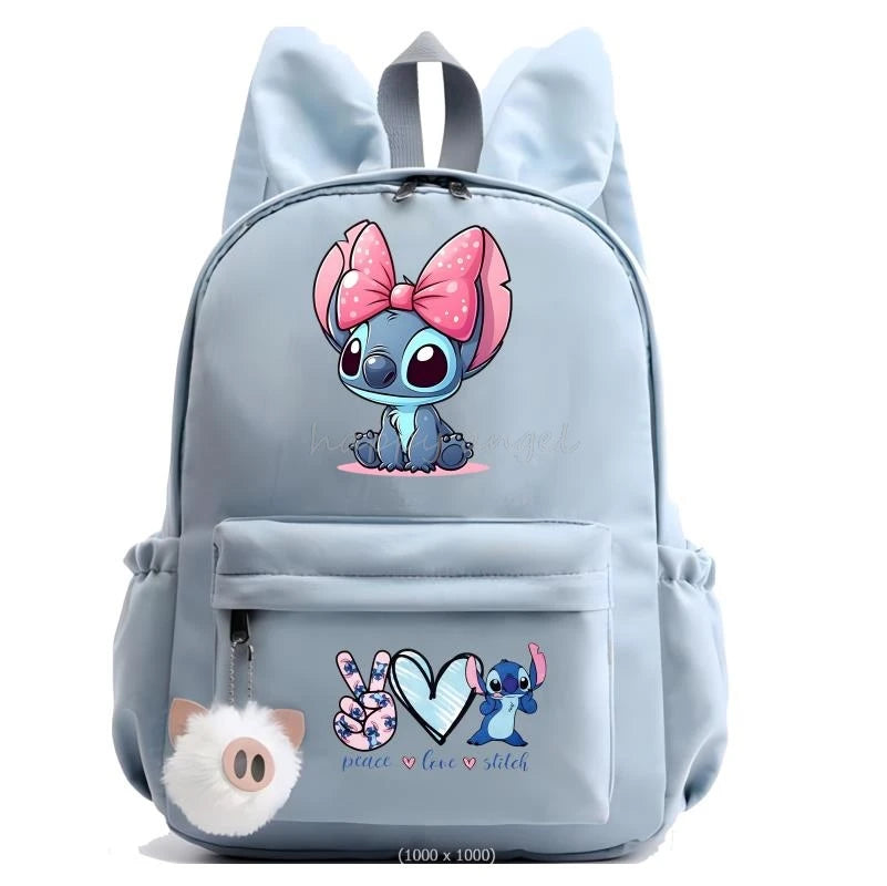 Hot Disney Lilo Stitch Backpack for Girls Boys Student Teenager Rucksack Women Casual School Bags Travel Rabbit Ears Mochila