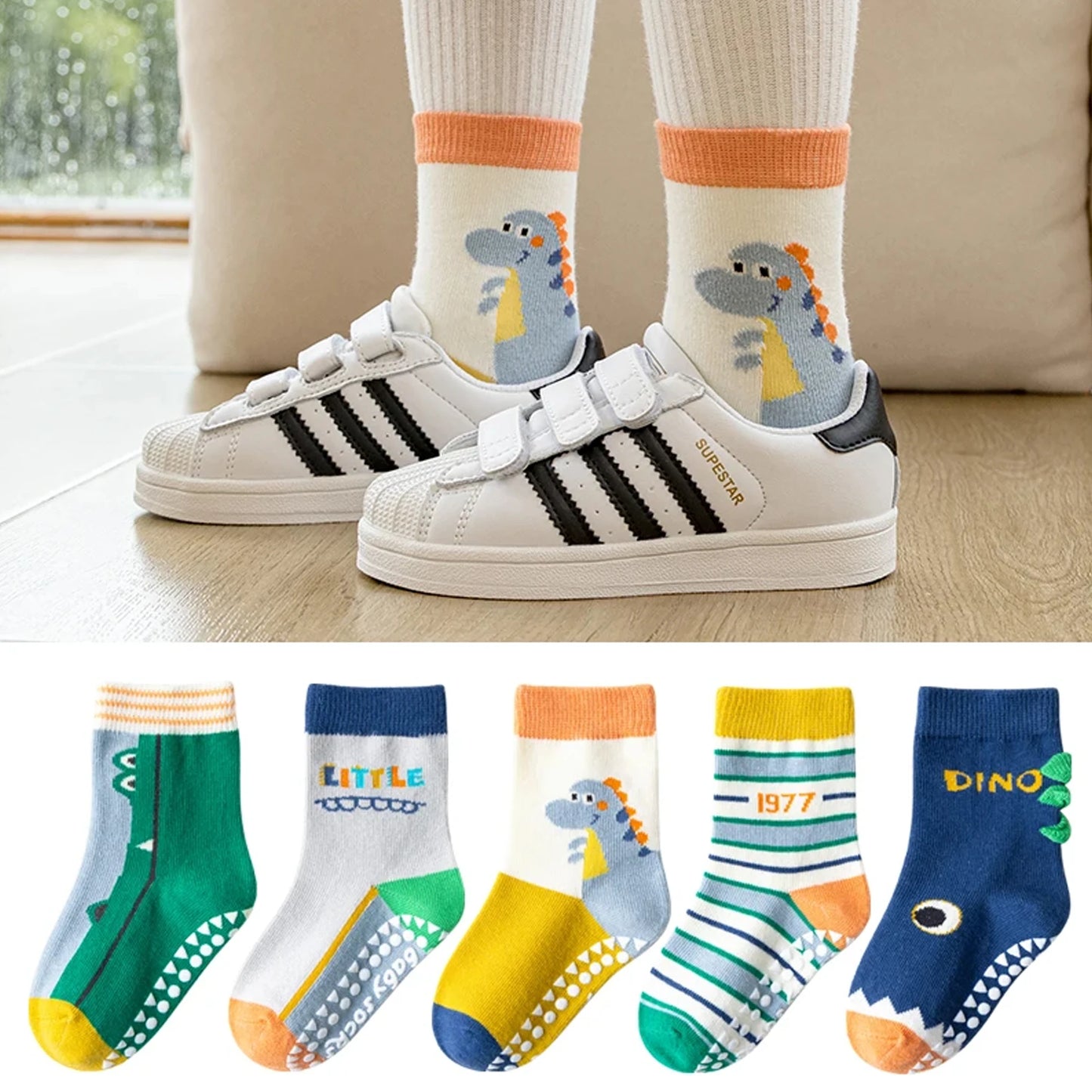 5 Pairs Children's Socks Cotton Non-slip Socks Floor Socks Cartoon Flowers Baby Socks Toddler Boy Girl Socks Kids Socks 0-12 Ys