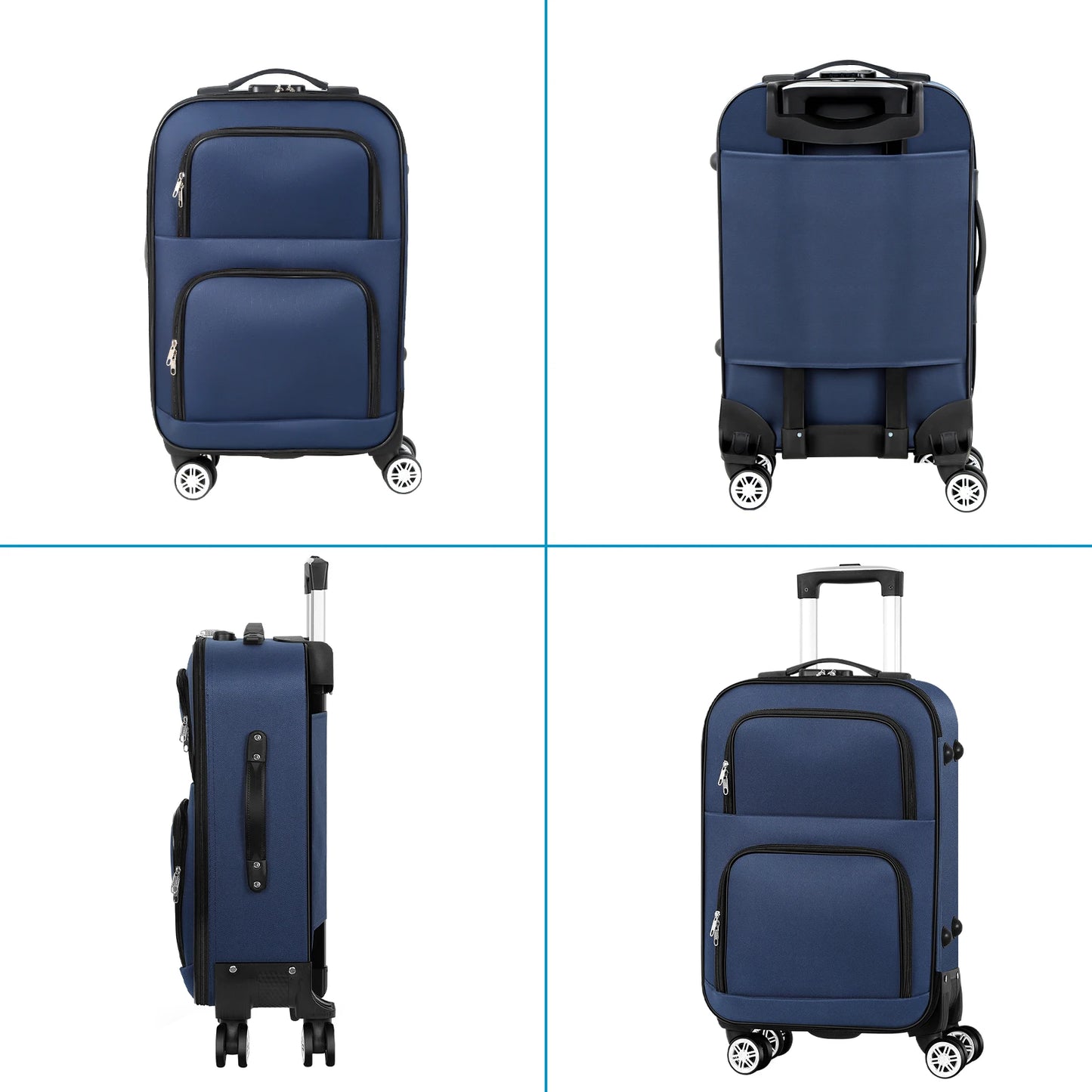 Soft edged travel 20 inch lightweight luggage with rotating wheels, Oxford fabric suitcase with small diagonal fabric