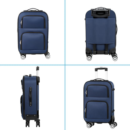 Soft edged travel 20 inch lightweight luggage with rotating wheels, Oxford fabric suitcase with small diagonal fabric