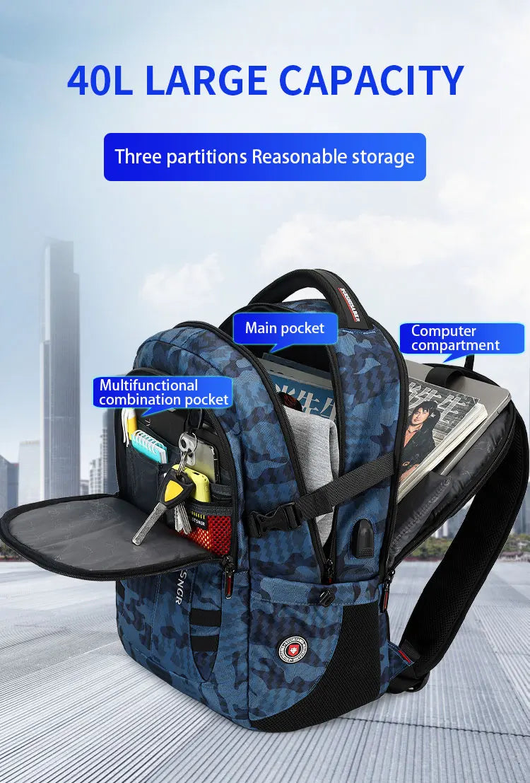 2024 New Waterproof Backpacks USB Charging School Bag Anti-theft Men Backpack Fit 17.3 Inch Laptop Travel Backpack Male Mochila