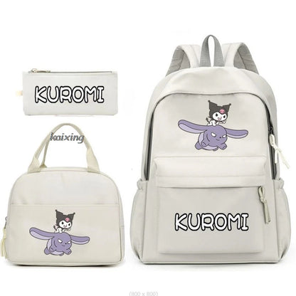 3Pcs/Set Lovely Kuromi Melody Backpacks Lunch Bag Pencil Bag Teen Women Men School Students Backpack Cartoon School Bag Mochila