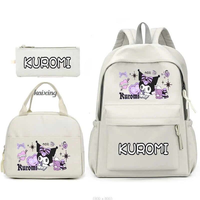 3Pcs/Set Lovely Kuromi Melody Backpacks Lunch Bag Pencil Bag Teen Women Men School Students Backpack Cartoon School Bag Mochila