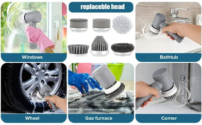 Electric Spin Scrubber Cordless Spin Scrubber with 6 Replaceable Brush Heads  Electric Cleaning Brush Cleaning Tools