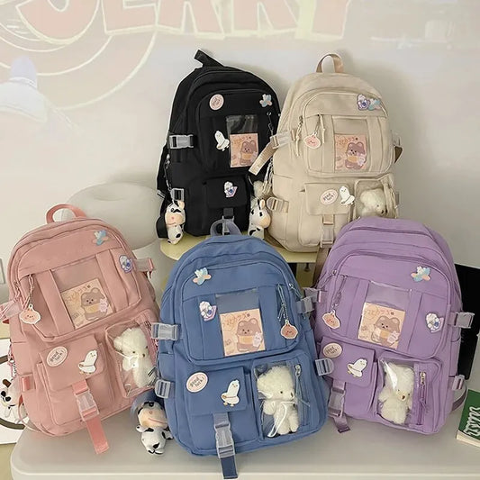 Cute Women Backpacks Waterproof Multi-Pocket Nylon School Backpack for Student Female Girls Kawaii Laptop Book Pack Mochilas