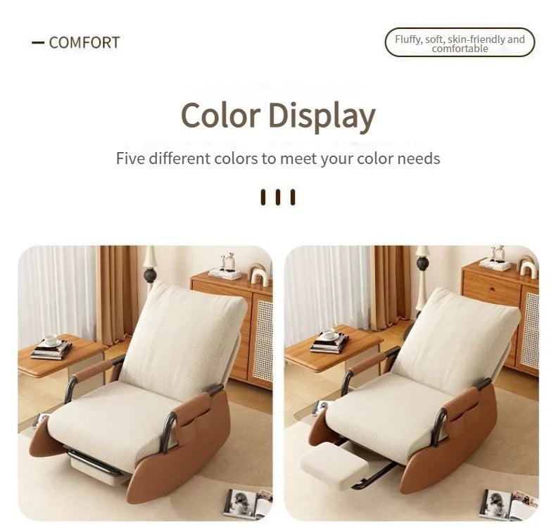 Comfy Rocking Chair, Folding Lounge Chair with Footrest, Lazy Sofa Chair Adjustable Backrest, Recliner Chair for Balcony