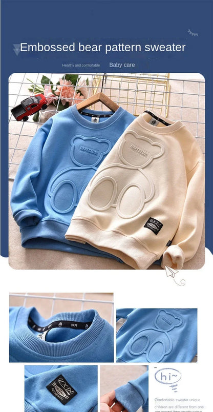 New Spring Autumn Steel Print Bear Sweatshirt Boys Clothes Teenagers Long Sleeve Pullovers  Girls Kids Cotton Tops Anime Hoodie