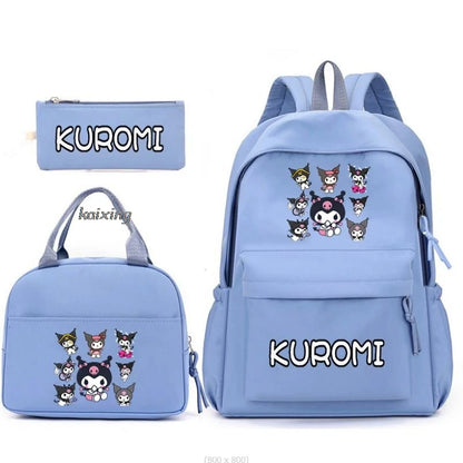 3Pcs/Set Lovely Kuromi Melody Backpacks Lunch Bag Pencil Bag Teen Women Men School Students Backpack Cartoon School Bag Mochila