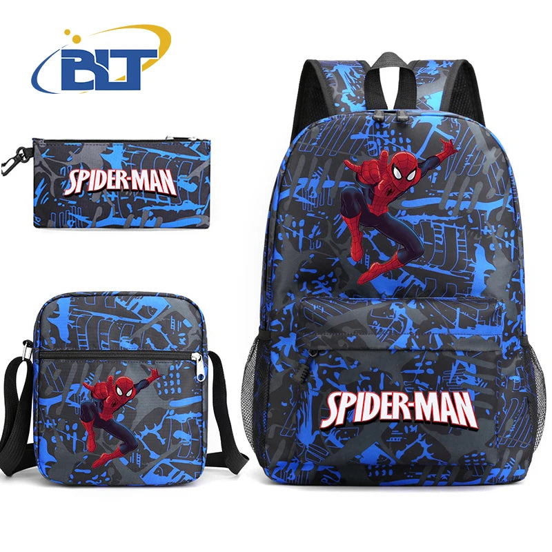 Spiderman printed student school bag set youth backpack shoulder bag pencil case 3-piece set kids gift for boys