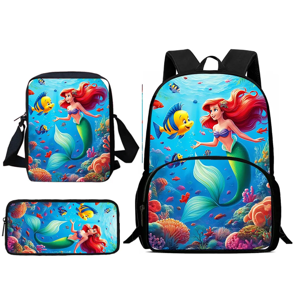 3Pcs Set Cute Princess Ariel Child Backpacks Shoulder Bag Pencil Case Pupil Large Capacity School Bags for Boys Girls Best Gift