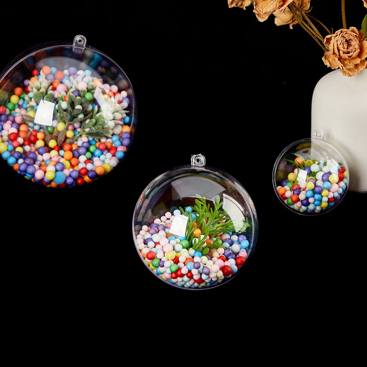 1/12Pcs DIY Hollow Balls Christmas Plastic Transparent Fillable Bauble Xmas Tree Hanging Ornaments Home Party Gifts Box Decor