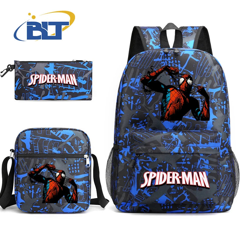 Spiderman printed student school bag set youth backpack shoulder bag pencil case 3-piece set kids gift for boys