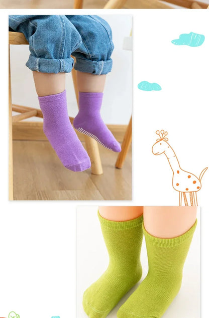 6 Pairs/Lot Spring Autumn Kids Anti-slip Socks Solid Color Soft Breathable Cotton Babys Boat Socks Boys GirlsTrampoline Socks