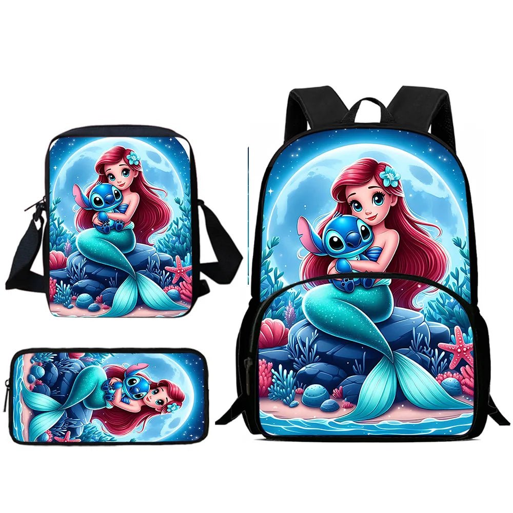 3Pcs Set Cute Princess Ariel Child Backpacks Shoulder Bag Pencil Case Pupil Large Capacity School Bags for Boys Girls Best Gift