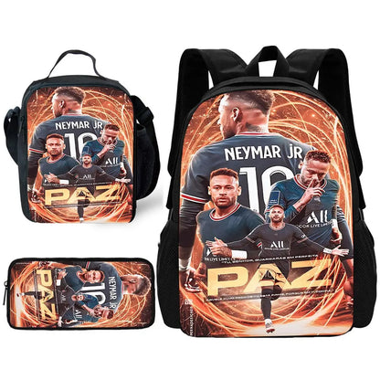 Game Football Child School Backpack with Lunch Bags ,Pencil Bags ,N-NeymarS School Bags for Boys Girls Best Gift