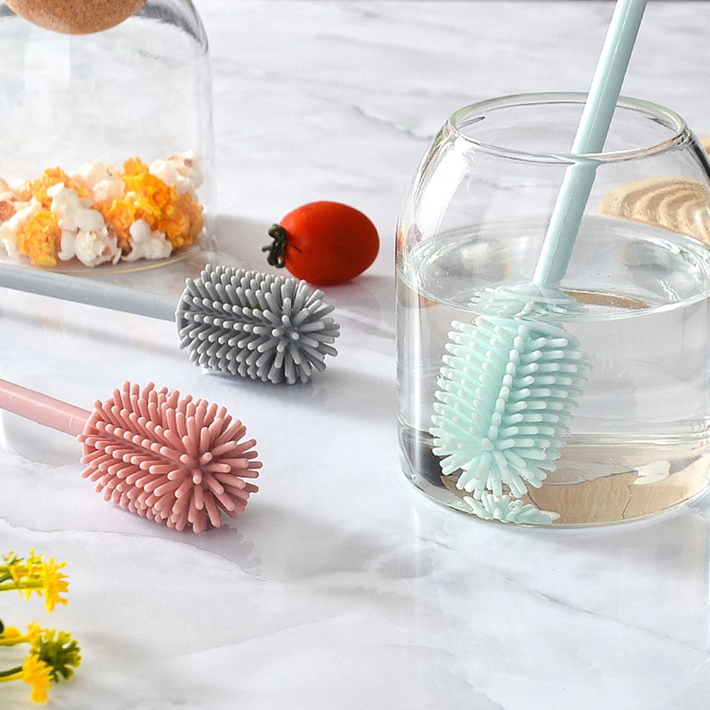 Integrated Baby Silicone Bottle Brush Water Cup Long Handle Silicone Cleaning Brush Vacuum Flask Silicone Brush