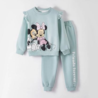 Fall Little Girl Cartoon Minnie Mouse Set Winter Baby Girl Toddler Cute Plus Fleece Costume Kids Casual Disneyland Holiday Set