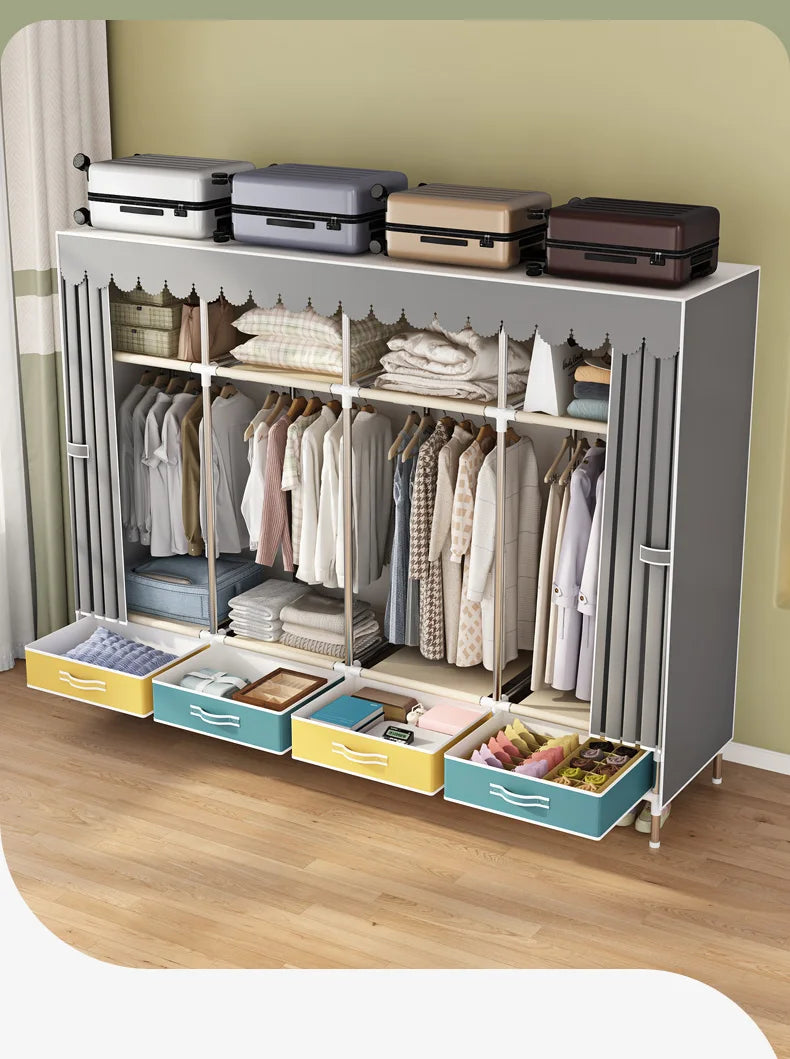 Simple wardrobe, sturdy and durable fabric cabinet, home bedroom assembly, rental room storage cabinet, wardrobe rack