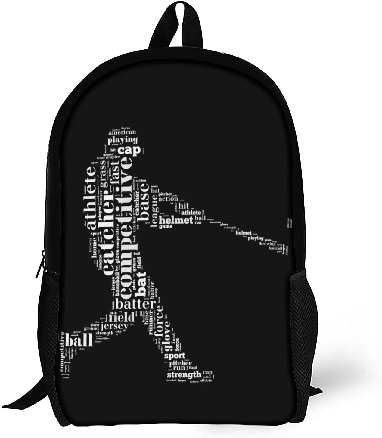 Funny Baseball Backpack for Girls Boys Softball Batter Hits The Ball White Letters on Black Bookbags Student Schoolbag Daypack