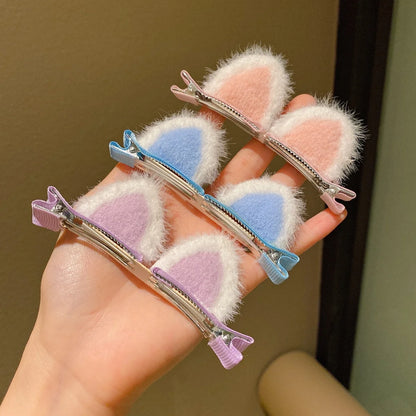 2Pcs/Set New Cute Solid Rabbit Ears Clips for Baby Girls Handmade Kawaii Barrettes Headwear Kids Hair Accessories