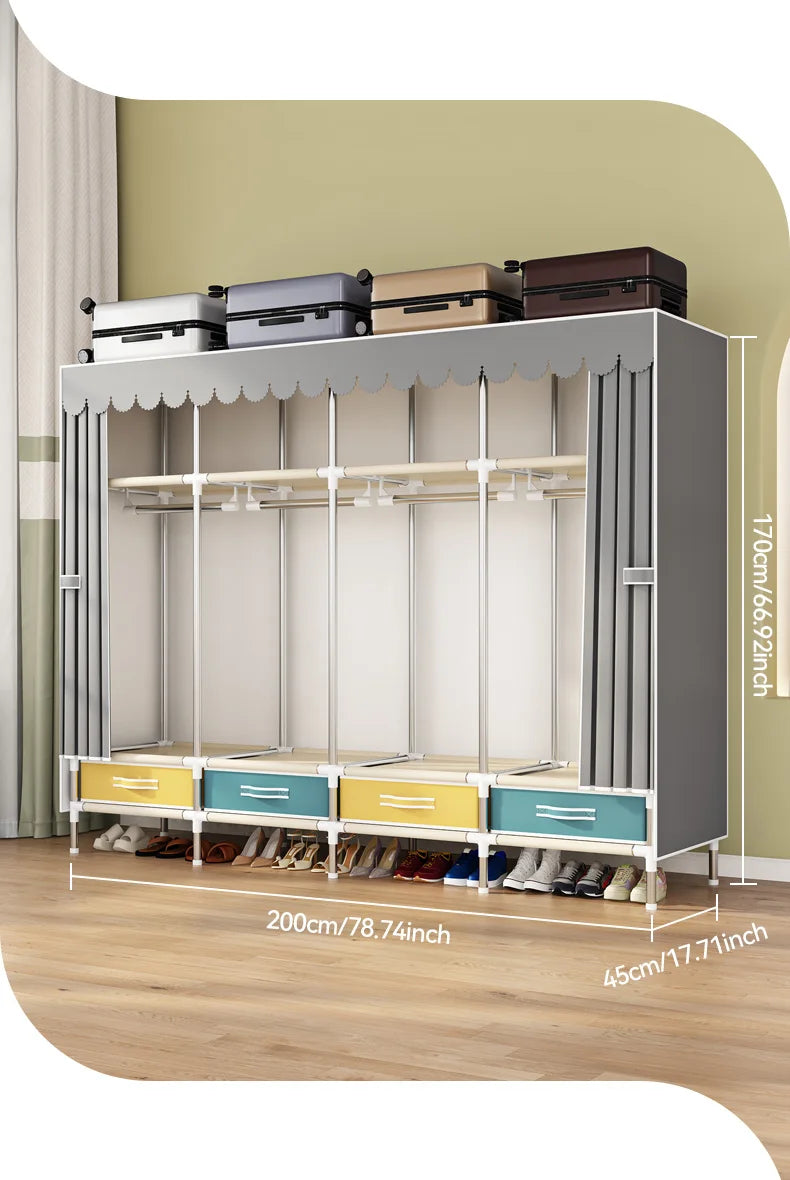 Simple wardrobe, sturdy and durable fabric cabinet, home bedroom assembly, rental room storage cabinet, wardrobe rack