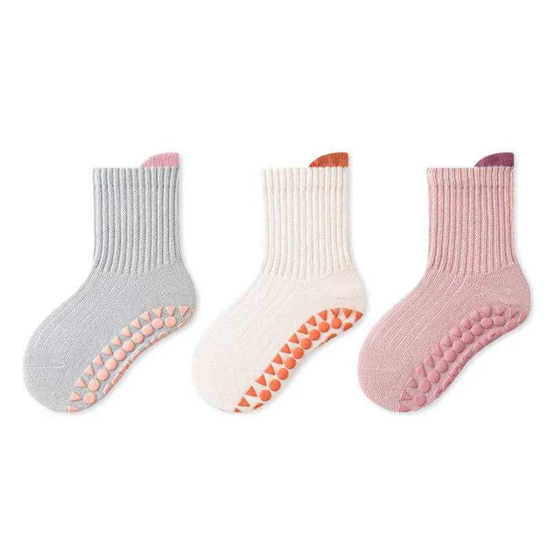 3Pairs/Lot Cotton Baby Anti-slip Socks For Boys Girls Low Cut Floor Kids Toddler Sock With Rubber Grips Socken For 0-6Years