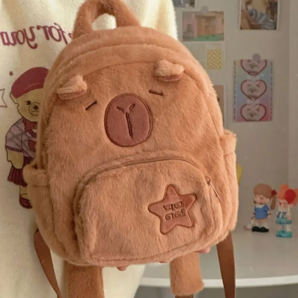 Kawaii Capybara Plush Backpack for Women Versatile Cartoon Funny Capibala Crossbody Bag aLrge Capacity Tote Bag