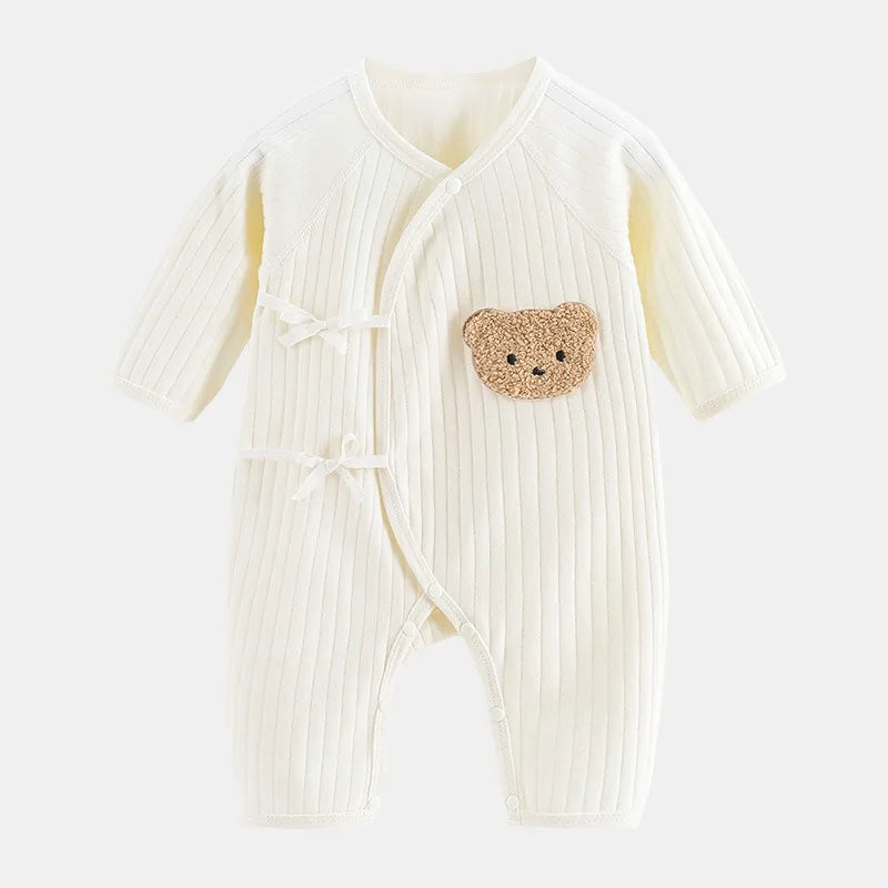 All Seasons Newborn Baby Boy Girl Romper 100% Pure Cotton Soft Cartoon Bear Bodysuit with Hat