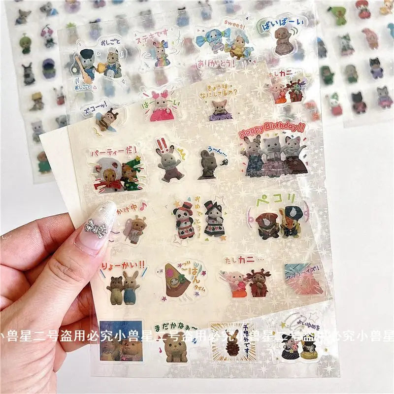 Cute Sylvanian Families  Cartoon Stickers Kawaii Girls Kids Calico Critter Anime Decals Toys DIY Laptop Phone Waterproof Sticker