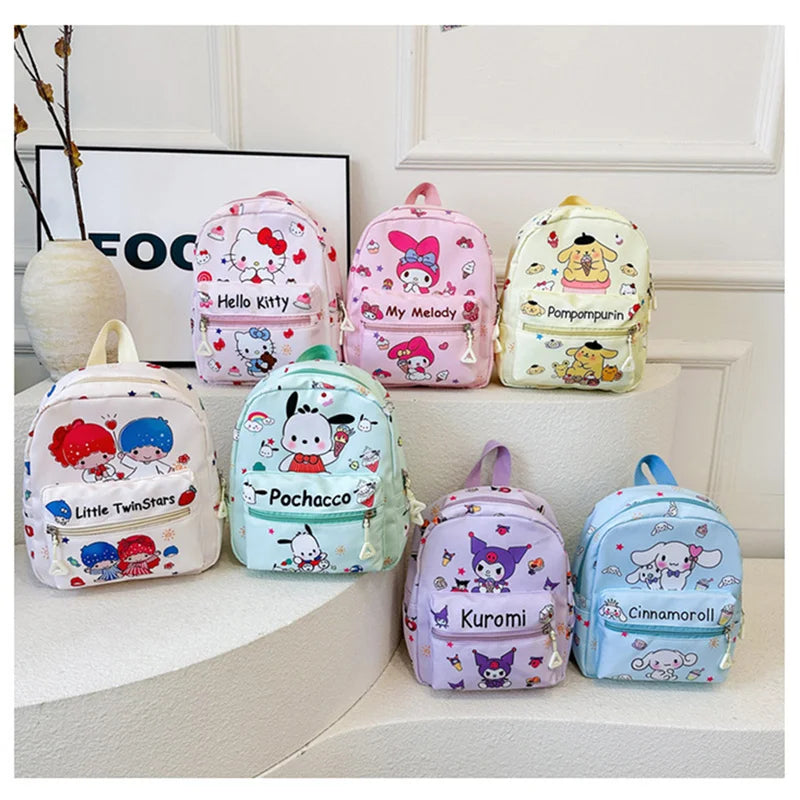 Sanrio Kuromi Hello Kitty My Melody Cinnamoroll Cartoon Backpack Cute Pompom Purin Pochacco School Bag For Adults Kids Sac A Dos