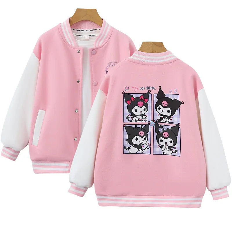 Sanrio Girls Boys Cartoon Kuromi Jacket Children Teen Coats Spring Autumn Kids Single breasted Jackets Casual Sports Outerwear