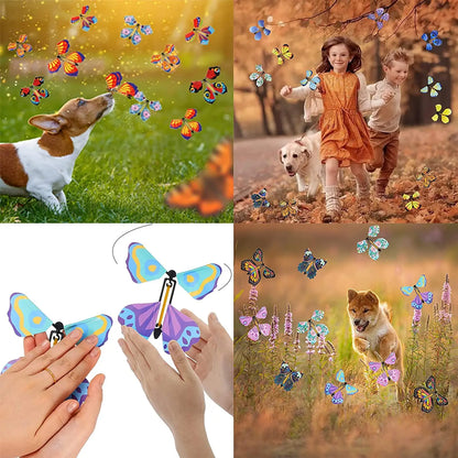 Magic Flying Butterflies Wind Up Toy In The Sky Bookmark Greeting Cards Rubber Band Powered Kids Magic Props Surpris Gift