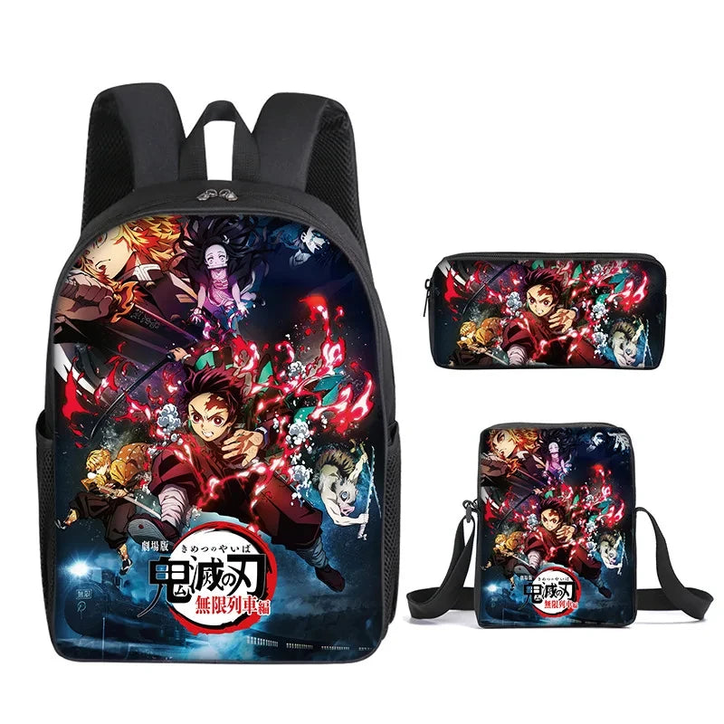 Nezuko Demon Slayer Anime 3Pcs/Set Backpack Student School Shoulder Bag Kids Cute Travel Backpack for Children Birthday Gifts