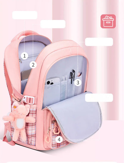 With Rabbit Pendant For Girls Orthopaedics Kids Backpack Kawaii Waterproof School bag Primary Bow Knot Schoolbag mochilas BOOK