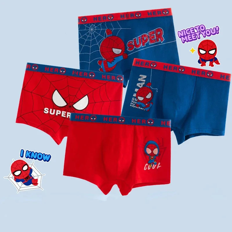 4pcs Marvel Children Underwear Spiderman Figures Briefs Kids Cotton Underwear Avengers Cartoon Print Soft Baby Boy Underpants