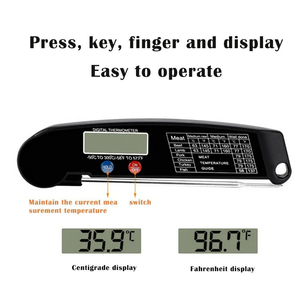 Foldable Digital Food Thermometer for Meat Water Milk Cooking Food Probe Fry BBQ Temperature Gauge Oven Thermometer Kitchen Tool