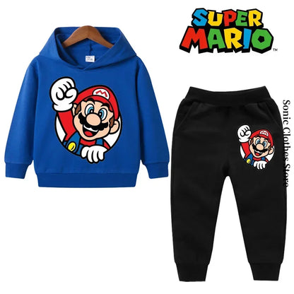 Super Mario Kids Tracksuit, casual sweatshirt with hood and pants, 2 sets, 5th birthday gift