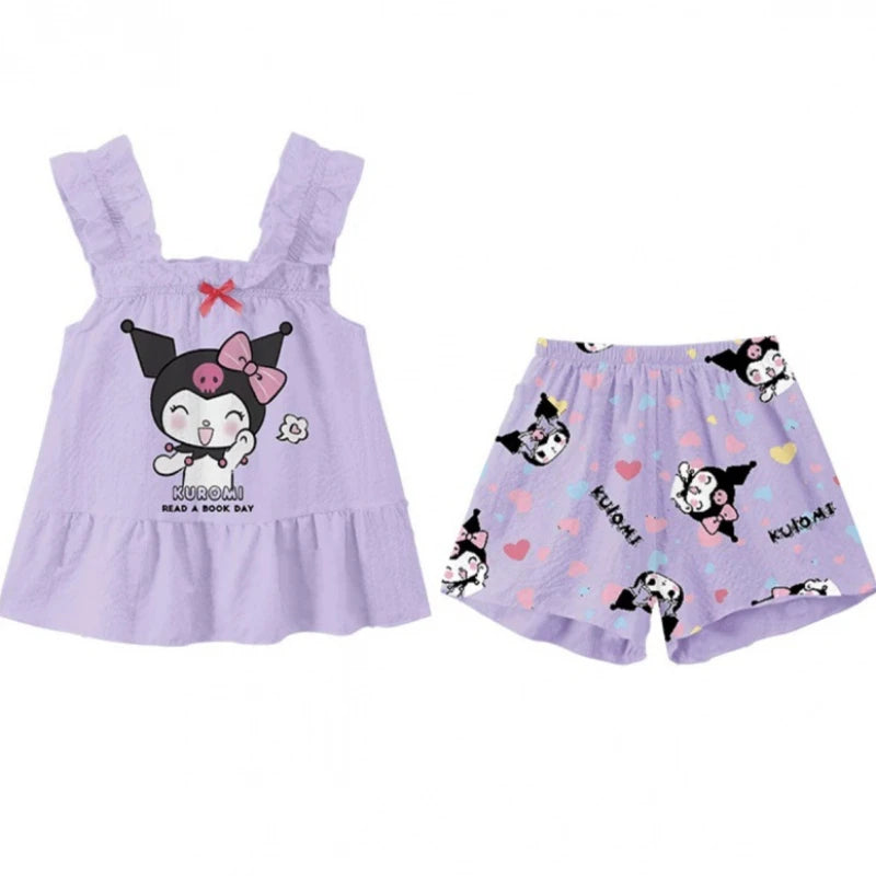 Sanrio Kuromi Kids Cinnamoroll Cartoon Pajamas Set Cute My Melody Girls Boys Summer Short Sleeved Home Set Children Gift