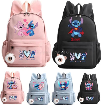 Hot Disney Lilo Stitch Backpack for Girls Boys Student Teenager Rucksack Women Casual School Bags Travel Rabbit Ears Mochila