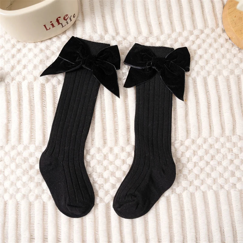 Baby Girls Knee High Socks Autumn Winter Kids Big Bow Long Soft Cute Christmas Sock Cotton Red Children Socken For 0-8 Years