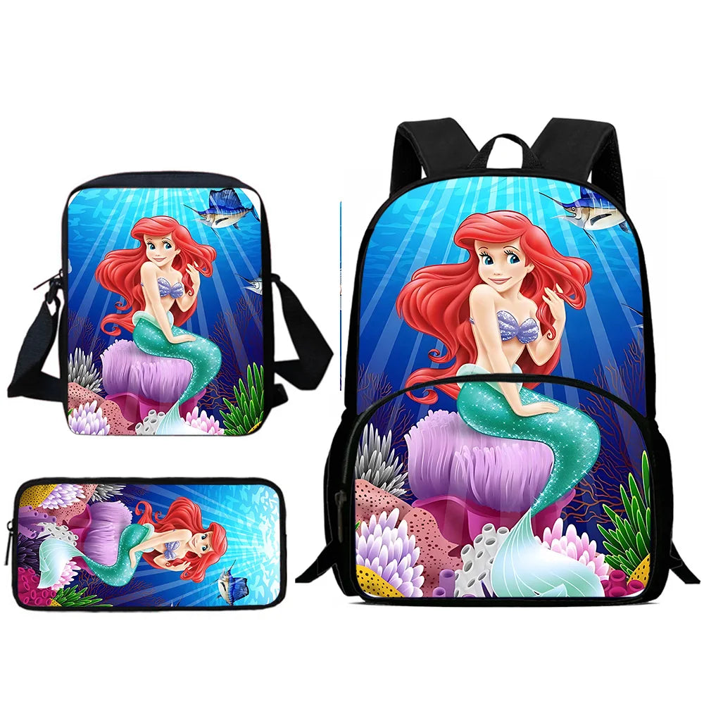 3Pcs Set Cute Princess Ariel Child Backpacks Shoulder Bag Pencil Case Pupil Large Capacity School Bags for Boys Girls Best Gift