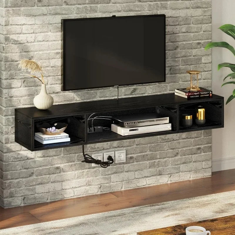 Floating TV Stand with Power Outlet, and RGB Lights, 47.2" Wall Mounted TV Shelf, Media Console with Storage Shelf